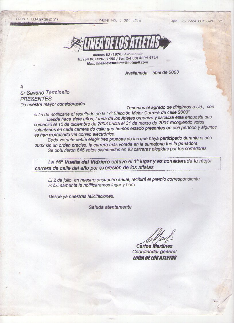 Premio mejor carrera 2003